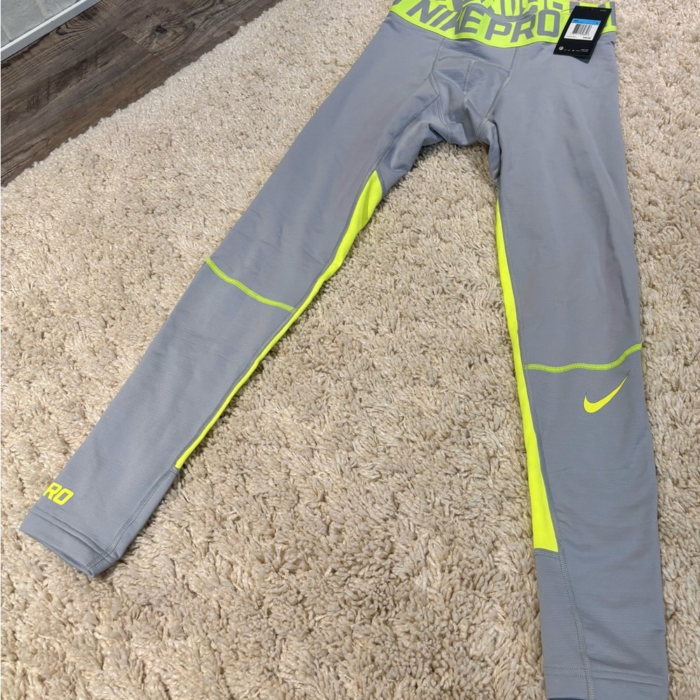 Nike Pro Gray with Neon Yellow Waistband Leggings